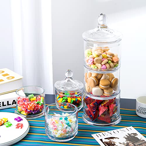 Diamond Star 12" 3 Tier Decorative Round Glass Storage Jars with Lids, Decorative Round Stackable Snack Storage Canister with Lid for Sweets, Animal Treats, Dry Foods, Fruit, Nuts, Coffee Bean and Building Blocks