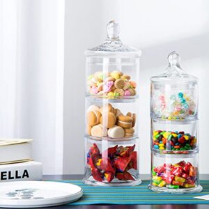 Diamond Star 12" 3 Tier Decorative Round Glass Storage Jars with Lids, Decorative Round Stackable Snack Storage Canister with Lid for Sweets, Animal Treats, Dry Foods, Fruit, Nuts, Coffee Bean and Building Blocks