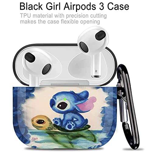 Airpods 3rd Generation Case (Not Fit Pro) - Wonjury Tortoise Protective Hard Airpods 3 Case Cover Women Girls with Keychain for Apple Airpod Gen 3 (2021) Charging Case, Stitch/Turtle