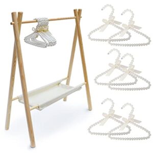awagas dress up storage, small clothes rack, baby clothes rack, baby clothing rack, kids clothing rack with storage shelf, pet clothes rack, garment rack with 6pcs pearl hangers for baby pets dolls