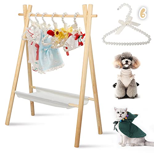 awagas Dress Up Storage, Small Clothes Rack, Baby Clothes Rack, Baby Clothing Rack, Kids Clothing Rack with Storage Shelf, Pet Clothes Rack, Garment Rack with 6Pcs Pearl Hangers for Baby Pets Dolls