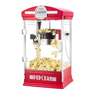 great northern popcorn big bambino popcorn machine - old fashioned popcorn maker with 4-ounce kettle, measuring cups, scoop and serving cups (red), 10.8" x 9.7" x 19.5"