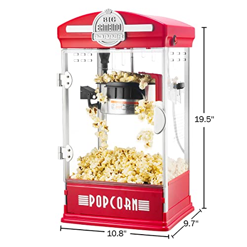 Great Northern Popcorn Big Bambino Popcorn Machine - Old Fashioned Popcorn Maker with 4-Ounce Kettle, Measuring Cups, Scoop and Serving Cups (Red), 10.8" x 9.7" x 19.5"