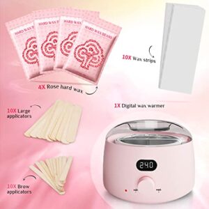 Waxing Kit, Digital Wax Warmer Kit for Coarse Hair Removal, Home Wax Kit with 4 Bags Brazilian Formulas Hard Wax Beads for Bikini Brazilian Legs Armpit Face Full Body Women Men Waxing