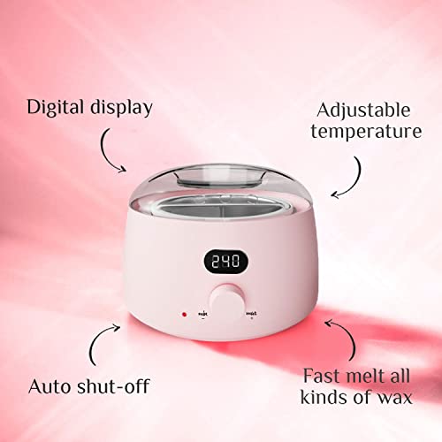 Waxing Kit, Digital Wax Warmer Kit for Coarse Hair Removal, Home Wax Kit with 4 Bags Brazilian Formulas Hard Wax Beads for Bikini Brazilian Legs Armpit Face Full Body Women Men Waxing