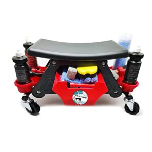 glossonly heavy duty car detailing creeper seat, garage mobile rolling mechanic/car wash stool with storage trays and premium wheels and casters