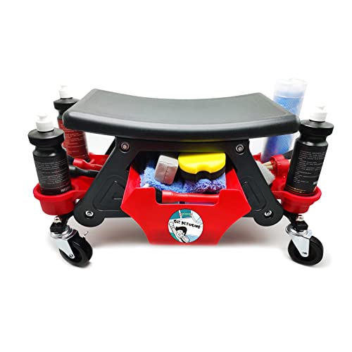 GLOSSONLY Heavy Duty Car Detailing Creeper Seat, Garage Mobile Rolling Mechanic/Car Wash Stool with Storage Trays and Premium Wheels and Casters