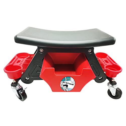 GLOSSONLY Heavy Duty Car Detailing Creeper Seat, Garage Mobile Rolling Mechanic/Car Wash Stool with Storage Trays and Premium Wheels and Casters