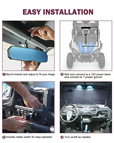 Lupar UTV RZR Rear View Mirror with LED Light fits 1.75"-2" Roll Cage Bar Aluminum Rearview Center Mirrors for SXS Polaris XP 900 1000 Pioneer Talon Can-Am Maverick X3 Kawasaki Arctic Cat Wildcat