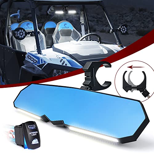 Lupar UTV RZR Rear View Mirror with LED Light fits 1.75"-2" Roll Cage Bar Aluminum Rearview Center Mirrors for SXS Polaris XP 900 1000 Pioneer Talon Can-Am Maverick X3 Kawasaki Arctic Cat Wildcat