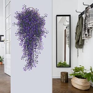 RECUTMS 4 Pcs Hanging Fake Plants Fake Vines Artificial Plants Large Faux Hanging Plant Artificial Hanging Plants Wall Plants Fake Indoor Outdoor Decorations(Purple)