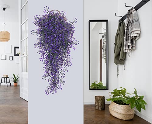 RECUTMS 4 Pcs Hanging Fake Plants Fake Vines Artificial Plants Large Faux Hanging Plant Artificial Hanging Plants Wall Plants Fake Indoor Outdoor Decorations(Purple)