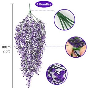 RECUTMS 4 Pcs Hanging Fake Plants Fake Vines Artificial Plants Large Faux Hanging Plant Artificial Hanging Plants Wall Plants Fake Indoor Outdoor Decorations(Purple)