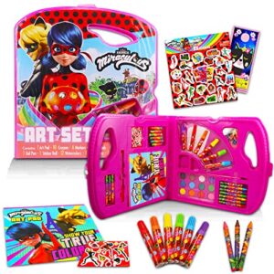 zagtoon miraculous ladybug art set for girls - 40 piece bundle with miraculous ladybug art pad, coloring utensils, brushes, stickers, and more (arts and crafts supplies for kids)