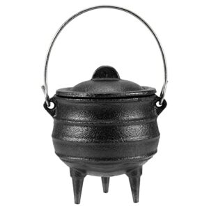 sinjeun 4.1 inch black cast iron cauldron with lid and handle, ideal for smudging, incense burning, ritual purpose, decoration