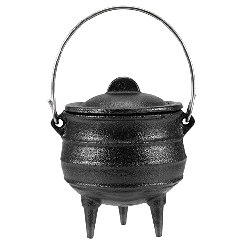 SINJEUN 4.1 Inch Black Cast Iron Cauldron with Lid and Handle, Ideal for Smudging, Incense Burning, Ritual Purpose, Decoration