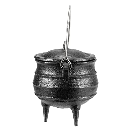 SINJEUN 4.1 Inch Black Cast Iron Cauldron with Lid and Handle, Ideal for Smudging, Incense Burning, Ritual Purpose, Decoration