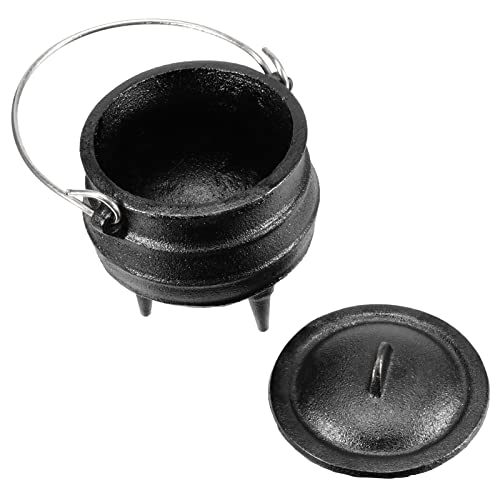 SINJEUN 4.1 Inch Black Cast Iron Cauldron with Lid and Handle, Ideal for Smudging, Incense Burning, Ritual Purpose, Decoration