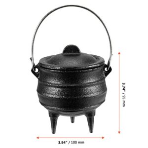 SINJEUN 4.1 Inch Black Cast Iron Cauldron with Lid and Handle, Ideal for Smudging, Incense Burning, Ritual Purpose, Decoration