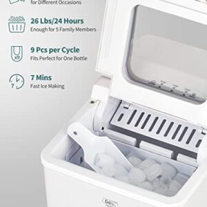 Gevi Household Countertop Ice Maker Machine, 2 Ice Sizes Optional, 9 Pcs in 6-8 Mins, 26Lbs/Day, Self Cleaning, Portable Compact Mini Icemaker with Ice Scoop and Basket for Home Party Kitchen (White)