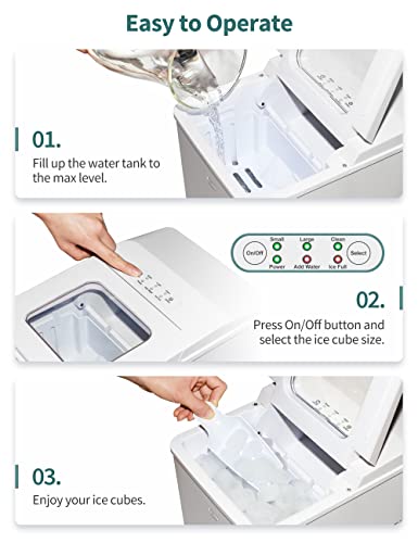 Gevi Household Countertop Ice Maker Machine, 2 Ice Sizes Optional, 9 Pcs in 6-8 Mins, 26Lbs/Day, Self Cleaning, Portable Compact Mini Icemaker with Ice Scoop and Basket for Home Party Kitchen (White)