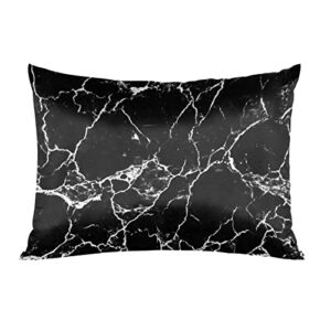 Marbling Satin Pillowcase for Hair and Skin, Black White Marbling Silk Pillowcase with Zipper Slip Pillowcase Silk King Size Pillow Cases Pillowcases 20x40in