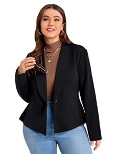 wdirara women's plus size button ruffle hem long sleeve office blazer jacket black 1xl