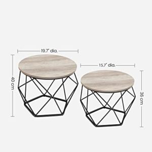 VASAGLE Small Coffee Table Set of 2, Round Coffee Table with Steel Frame, Side End Table for Living Room, Bedroom, Office, Greige and Black