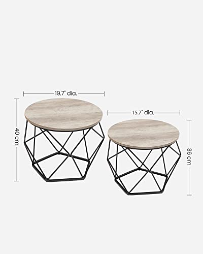VASAGLE Small Coffee Table Set of 2, Round Coffee Table with Steel Frame, Side End Table for Living Room, Bedroom, Office, Greige and Black