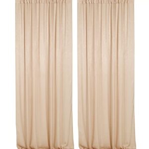 SHERWAY 2 Panels 4.8 Feet x 10 Feet Light Beige Thick Satin Wedding Backdrop Drapes, Non-Transparent Nude Window Curtains for Party Ceremony Stage Decoration