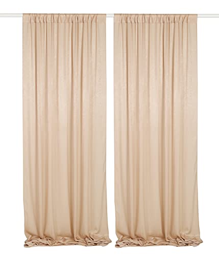 SHERWAY 2 Panels 4.8 Feet x 10 Feet Light Beige Thick Satin Wedding Backdrop Drapes, Non-Transparent Nude Window Curtains for Party Ceremony Stage Decoration