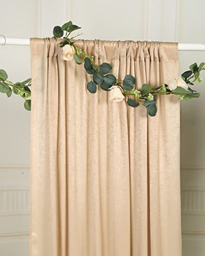 SHERWAY 2 Panels 4.8 Feet x 10 Feet Light Beige Thick Satin Wedding Backdrop Drapes, Non-Transparent Nude Window Curtains for Party Ceremony Stage Decoration