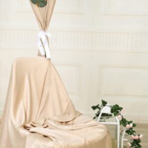 SHERWAY 2 Panels 4.8 Feet x 10 Feet Light Beige Thick Satin Wedding Backdrop Drapes, Non-Transparent Nude Window Curtains for Party Ceremony Stage Decoration