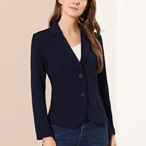 Allegra K Women's Work Office Lapel Collar Stretch Jacket Suit Blazer Small Navy Blue