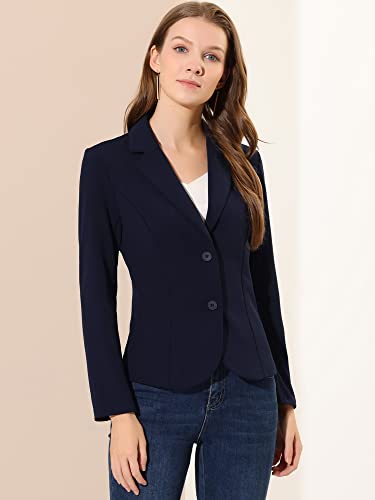 Allegra K Women's Work Office Lapel Collar Stretch Jacket Suit Blazer Small Navy Blue