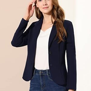 Allegra K Women's Work Office Lapel Collar Stretch Jacket Suit Blazer Small Navy Blue