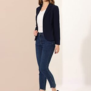 Allegra K Women's Work Office Lapel Collar Stretch Jacket Suit Blazer Small Navy Blue