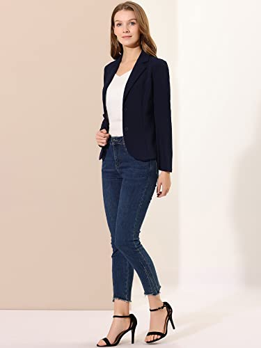 Allegra K Women's Work Office Lapel Collar Stretch Jacket Suit Blazer Small Navy Blue