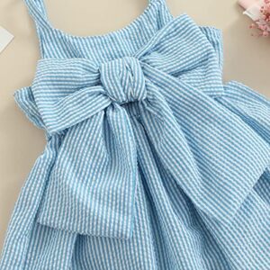 Toddler Baby Girls Sleeveless Dress Front Bowknot Stripe Sling Summer Jumpsuit Princess Casual Romper (Blue, 3-6 Months)