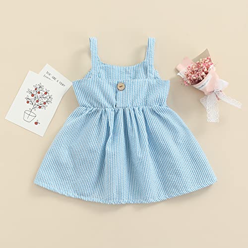 Toddler Baby Girls Sleeveless Dress Front Bowknot Stripe Sling Summer Jumpsuit Princess Casual Romper (Blue, 3-6 Months)