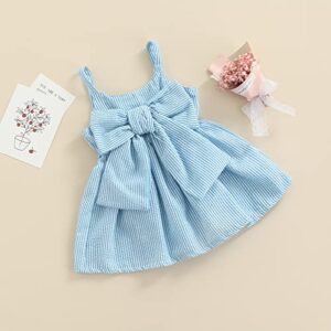 Toddler Baby Girls Sleeveless Dress Front Bowknot Stripe Sling Summer Jumpsuit Princess Casual Romper (Blue, 3-6 Months)