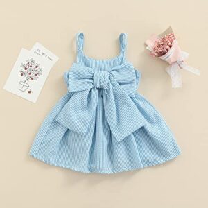 Toddler Baby Girls Sleeveless Dress Front Bowknot Stripe Sling Summer Jumpsuit Princess Casual Romper (Blue, 3-6 Months)