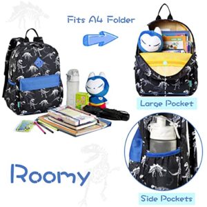 School Backpack for Boys, Lightweight Kids Backpack Preschool Toddler Kindergarten Bookbag with Front Chest Buckle,Black Dinosaur VONXURY