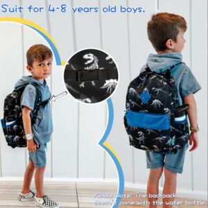 School Backpack for Boys, Lightweight Kids Backpack Preschool Toddler Kindergarten Bookbag with Front Chest Buckle,Black Dinosaur VONXURY