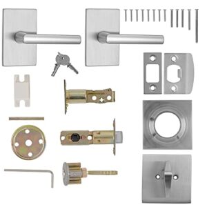 Berlin Modisch Passage Lever Door Handle and Single Cylinder Deadbolt Lock and Key Designer Series Lever Handle Set [Front Door or Office] Handleset Heavy Duty – Satin Nickel Finish