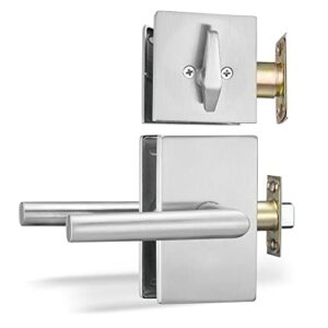 Berlin Modisch Passage Lever Door Handle and Single Cylinder Deadbolt Lock and Key Designer Series Lever Handle Set [Front Door or Office] Handleset Heavy Duty – Satin Nickel Finish