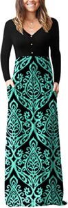 grecerelle women's long sleeve casual v neck plain floral print maxi dresses with pockets long dress