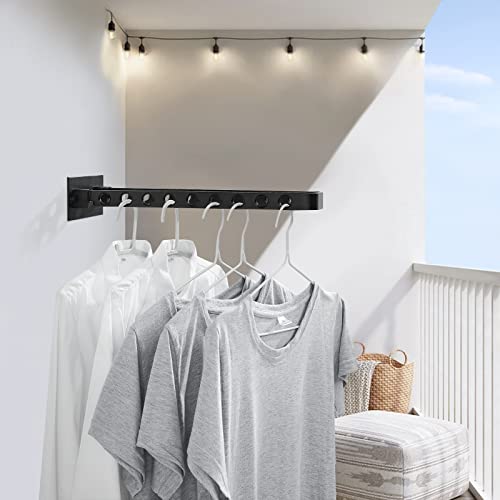 Bakala Wall Mount Clothes Drying Rack, Space Save Folding Laundry Drying Rack, Collapsible Clothes Organizer Hat Hook Coat Racks Hanger for Bathroom, Bedroom, Balcony and Closet