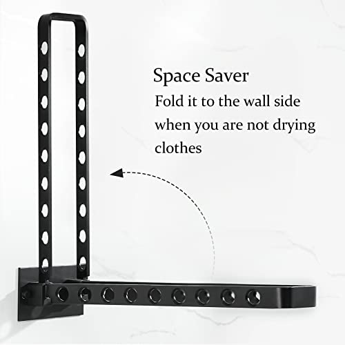 Bakala Wall Mount Clothes Drying Rack, Space Save Folding Laundry Drying Rack, Collapsible Clothes Organizer Hat Hook Coat Racks Hanger for Bathroom, Bedroom, Balcony and Closet