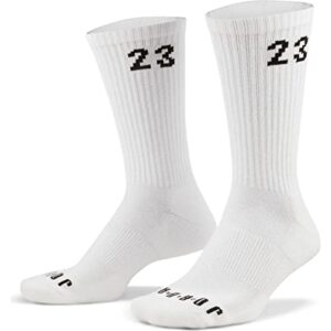 nike mens 6pk essential cushioned crew jordan 23 socks white/black (large 8-12)